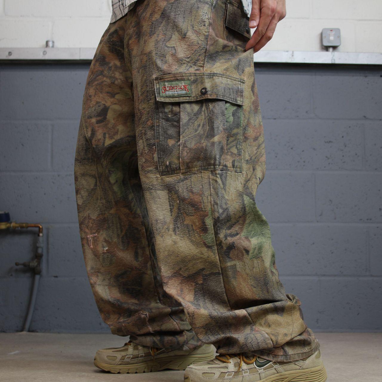 Baggy camo cargo trousers wide leg Y2K khaki Scent Lok loose fit Advantage camouflage