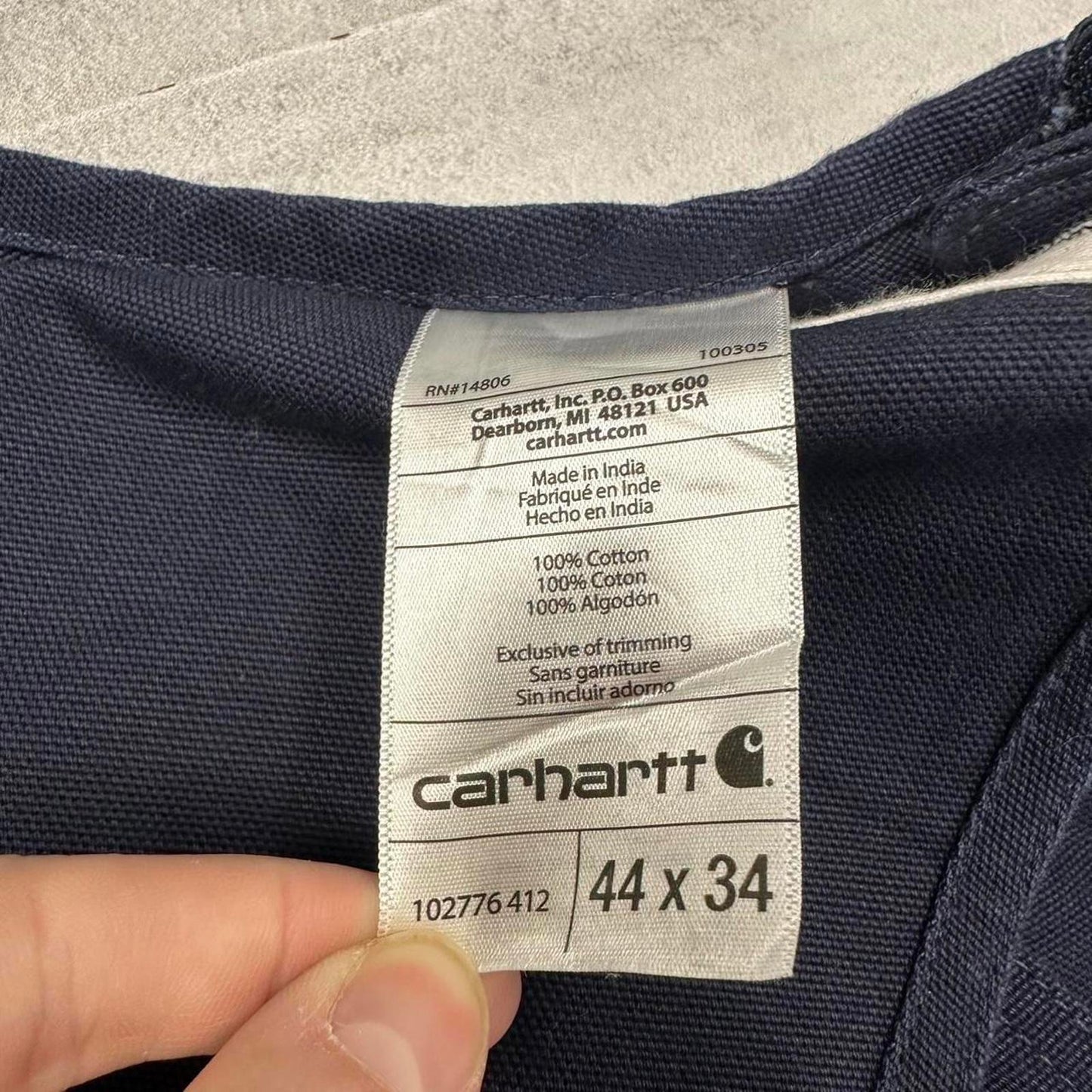 Navy Carhartt dungarees W44L34 mens canvas overalls utility worker