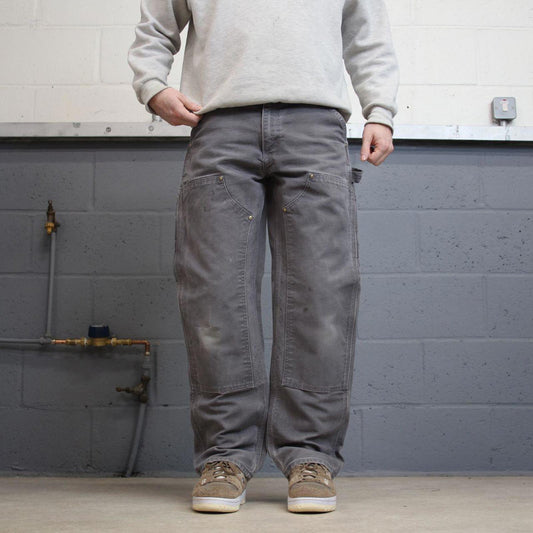Carhartt double knee carpenter jeans grey  canvas W32L30 90s style thick loose leg cargos