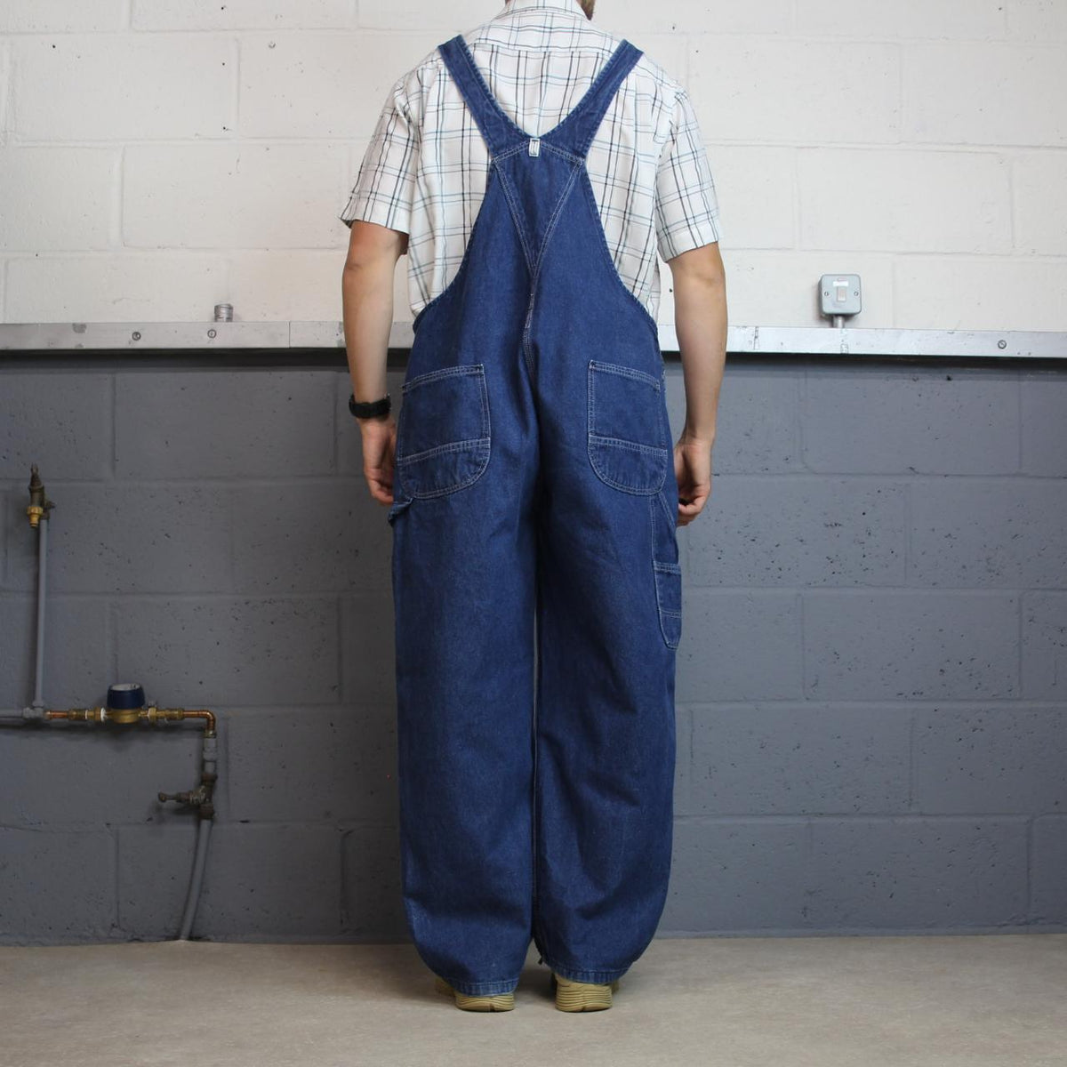 Vintage y2k denim dungarees loose blue W46L28 Key workwear bib brace overalls