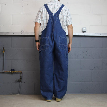 Vintage y2k denim dungarees loose blue W46L28 Key workwear bib brace overalls