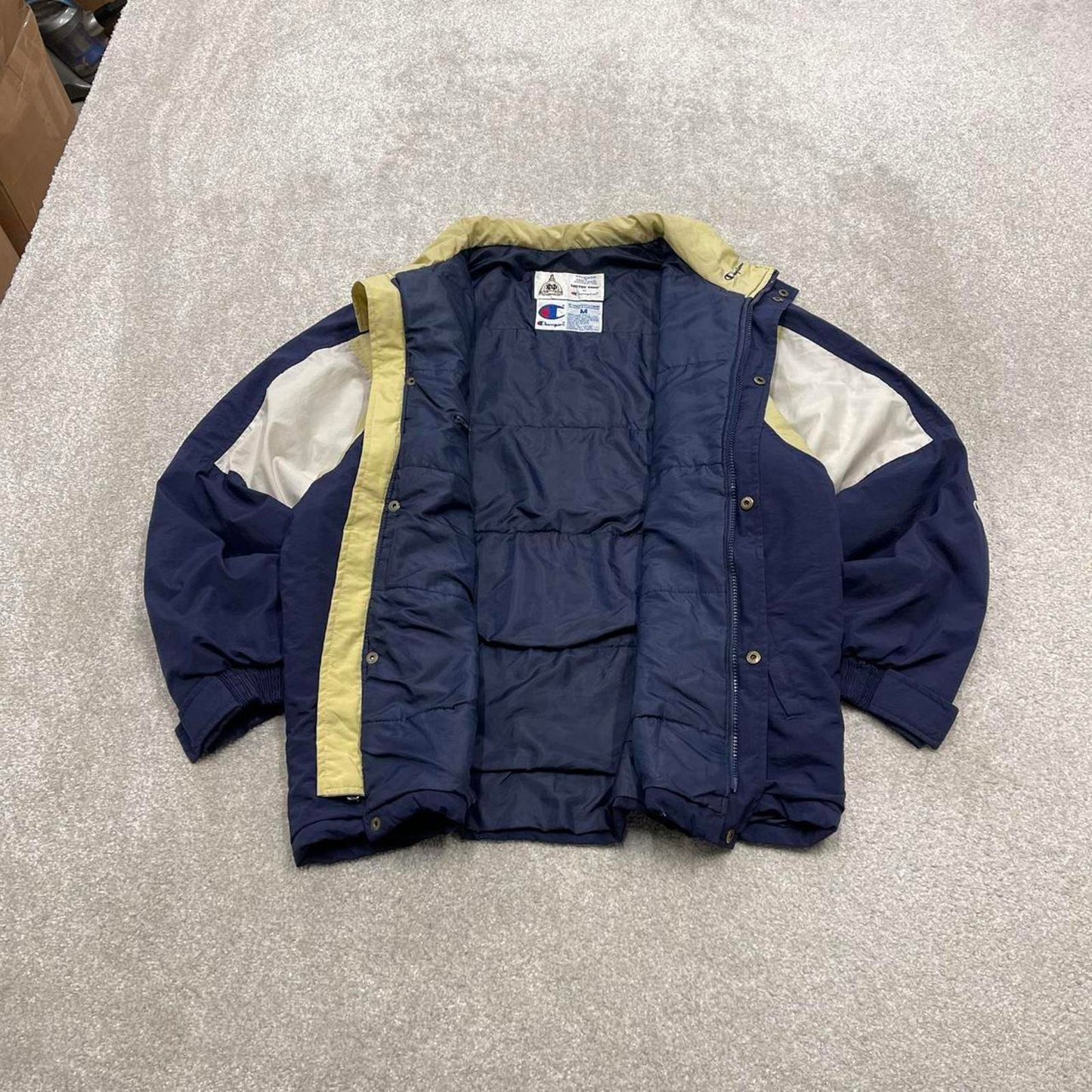 Vintage y2k Champion technical windbreaker jacket navy Colour panels embroidered logos Notre Dame