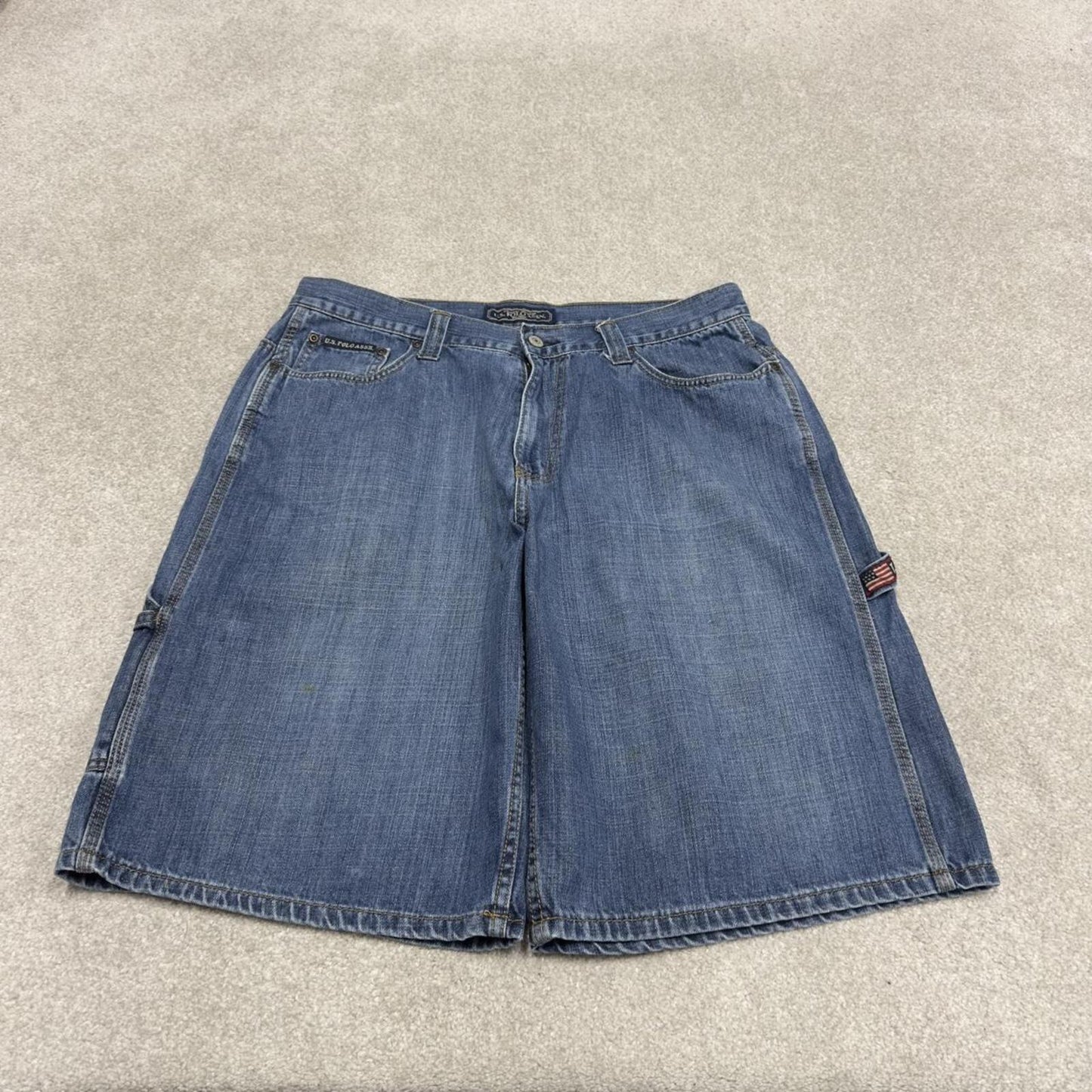 Baggy carpenter shorts skater style blue U.S. POLO ASSN loose leg summer festival shorts