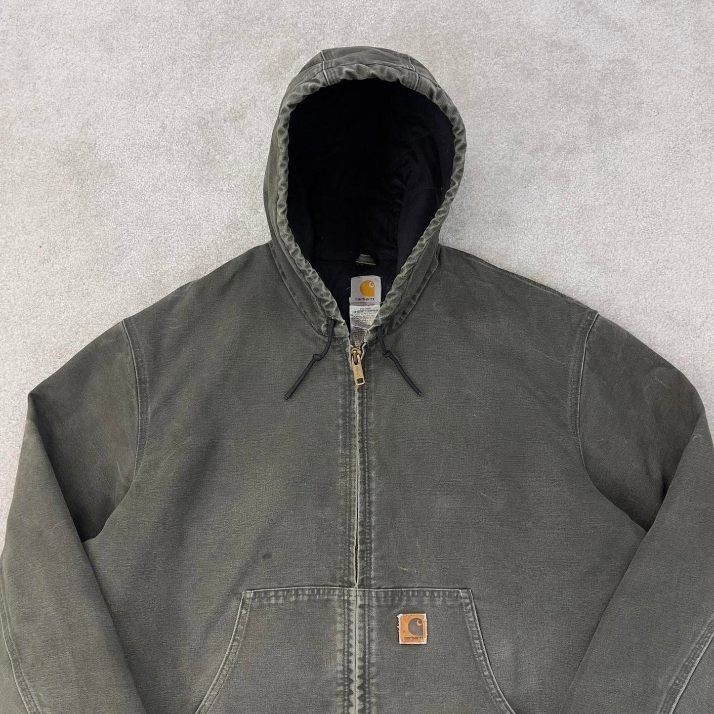 Vintage Green Carhartt hooded active jacket 2XL canvas bomber J130 MOS