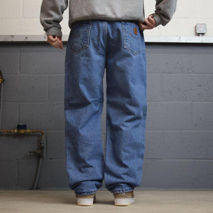 Carhartt work jeans relaxed fit blue Loose fleece lined denim skate style work pants