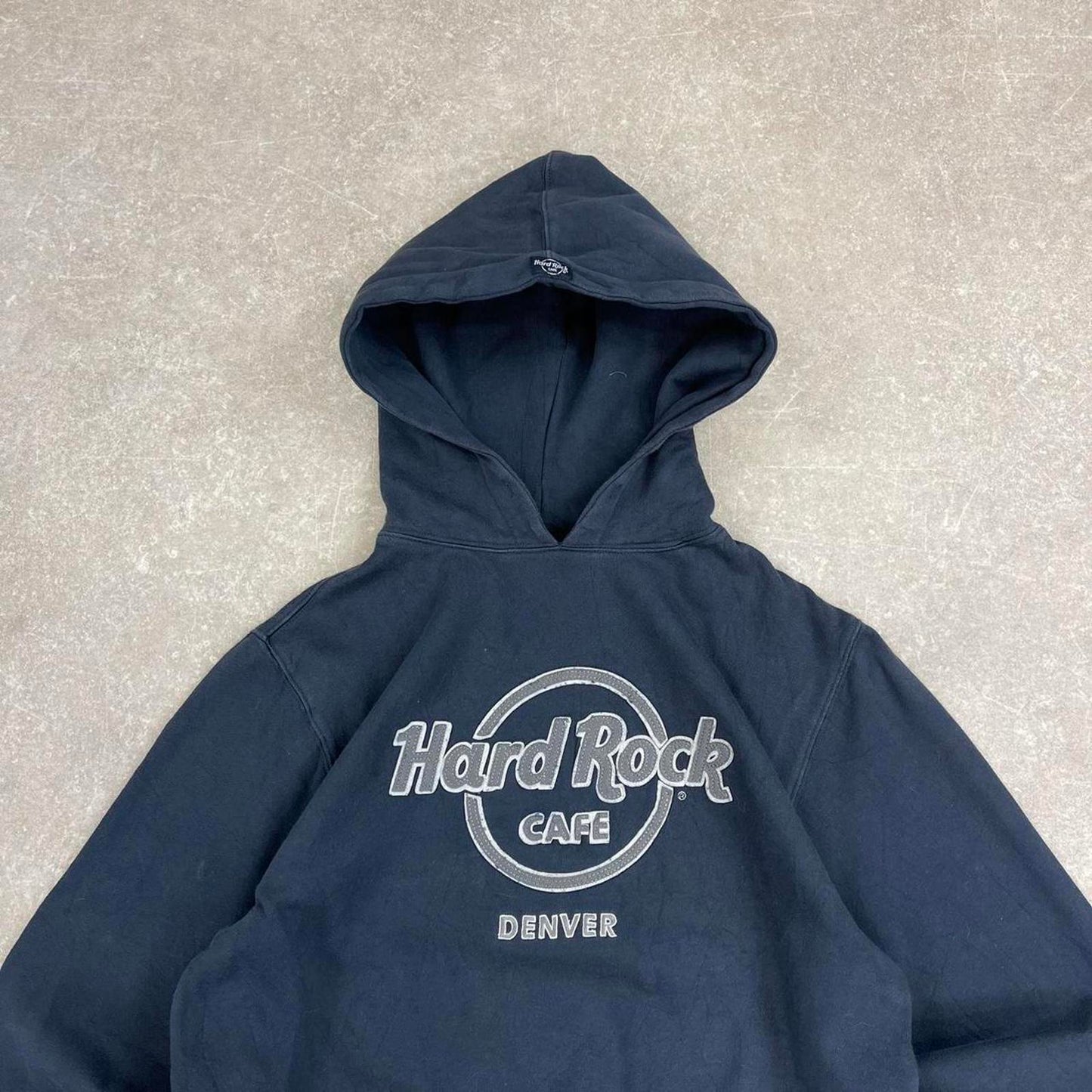 Hard Rock Cafe hoodie Small men's grey hooded pull over jumper chest logo y2k style casual autumn