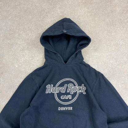 Hard Rock Cafe hoodie Small men's grey hooded pull over jumper chest logo y2k style casual autumn