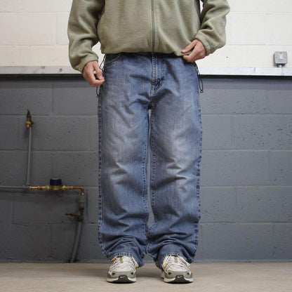 90s y2k embroidered Enyce jeans W38L33 loose blue denim skate style hip hop pants