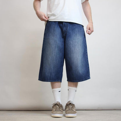 Mens baggy Sean John jorts W36 wide leg denim embroidered design 90s skater style