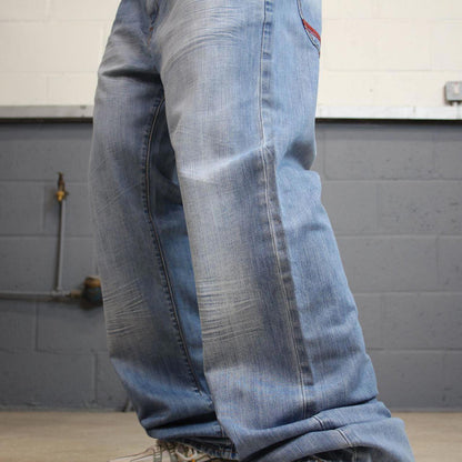 Loose Blue Rocawear jeans W38 L34 90s style hip hop jeans embroidered design