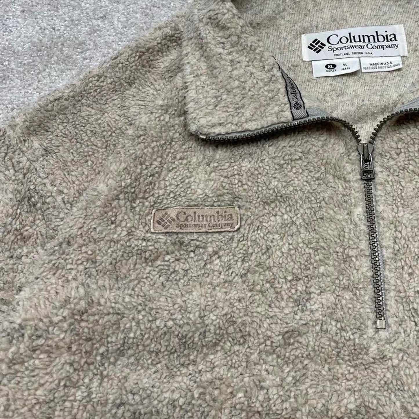 00s Columbia technical fleece XL men's beige 1/4 zip up y2k style autumn pull over casual