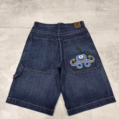 JNCO Serpent 8 Ball shorts W32 loose denim skater 90s style large design hip hop