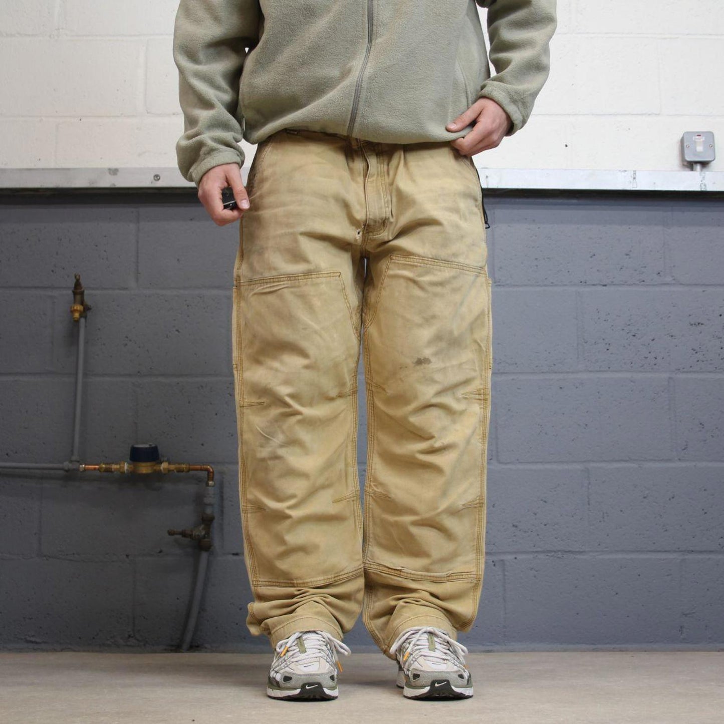 Y2K Carhartt double knee carpenter jeans tan Relaxed fit canvasy skate style workwear cargo pants