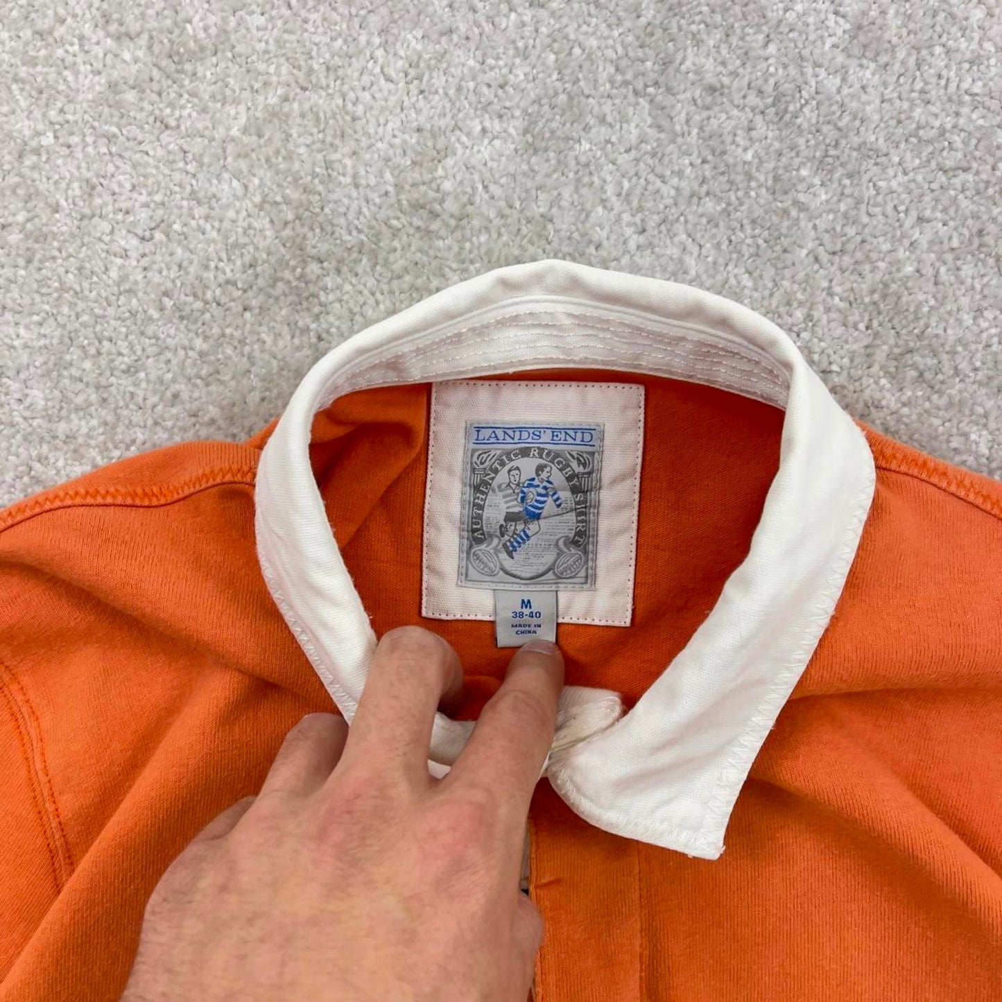 Orange Lands' End vintage Rugby Shirt Medium classic pastel colour long sleeve polo boxy fit