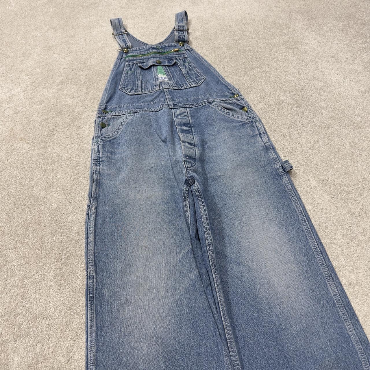 Vintage liberty dungarees 00s denim overalls blue Patch logo and adjustable straps