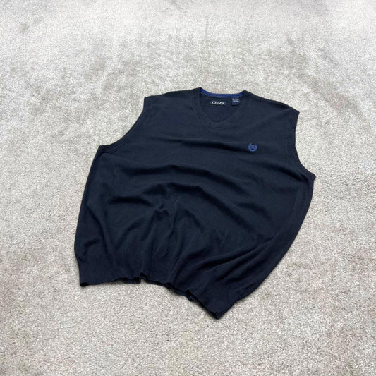 CHAPS knit sweater vest XL men's navy knitted V neck pull over y2k 00s style