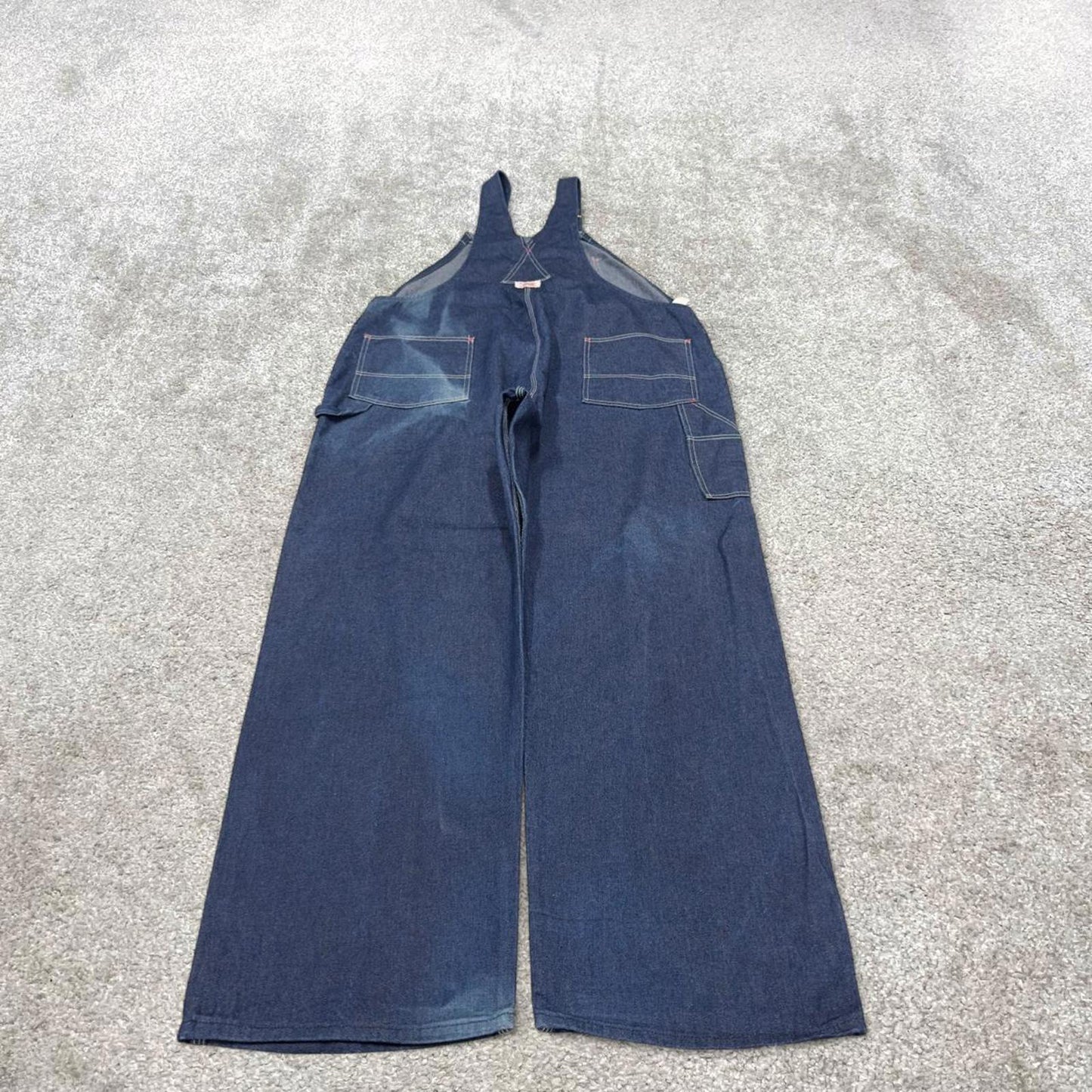 Vintage y2k baggy denim Dungarees loose leg blue Round House workwear bib & brace overalls utility