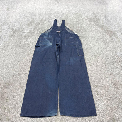 Vintage y2k baggy denim Dungarees loose leg blue Round House workwear bib & brace overalls utility