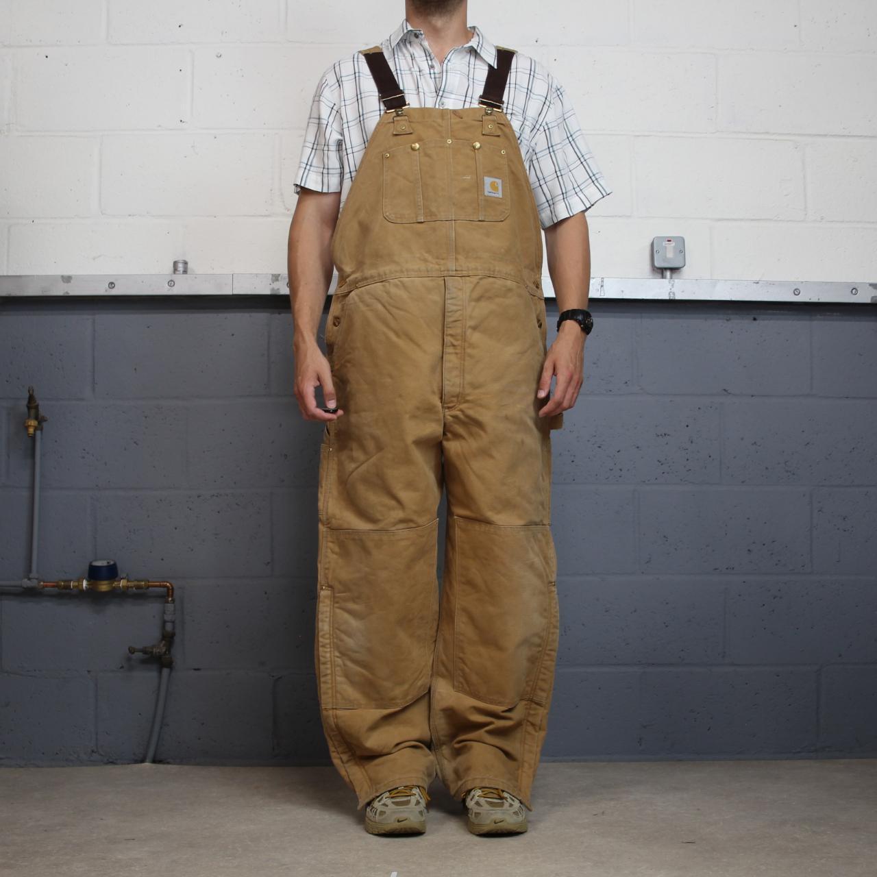 Vintage Carhartt dungarees tan brown overalls Quilt lined bib & brace utility workwear