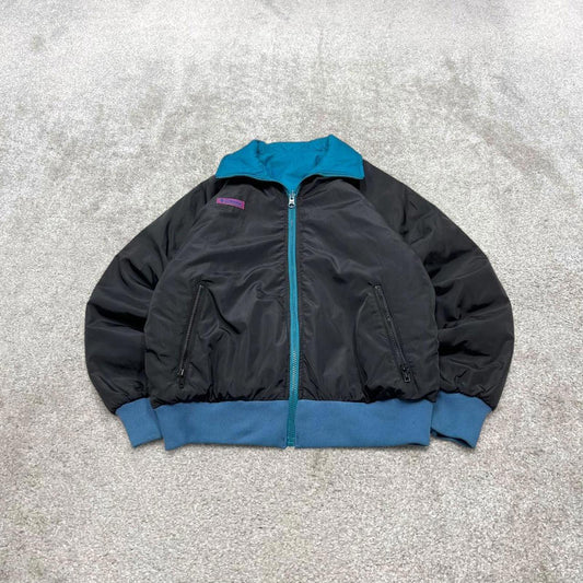 00s Columbia reversible windbreaker jacket M women's padded y2k bomber style turquoise black coat