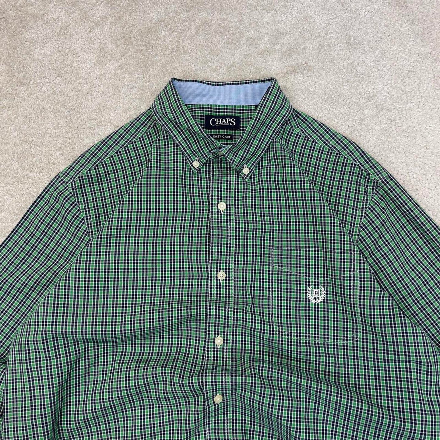 Green checkered Chaps technical shirt XL men's long sleeve button up autumn y2k style