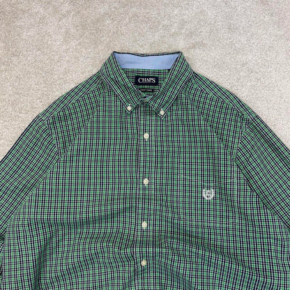 Green checkered Chaps technical shirt XL men's long sleeve button up autumn y2k style