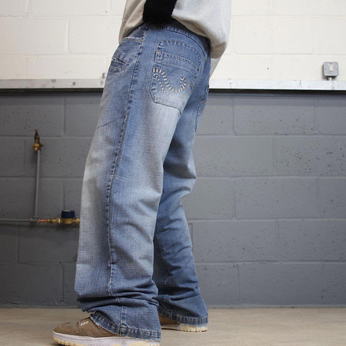 Y2k baggy skate jeans blue denim W36L32 Vintage Don loose 00s style pants embroidered casual autumn