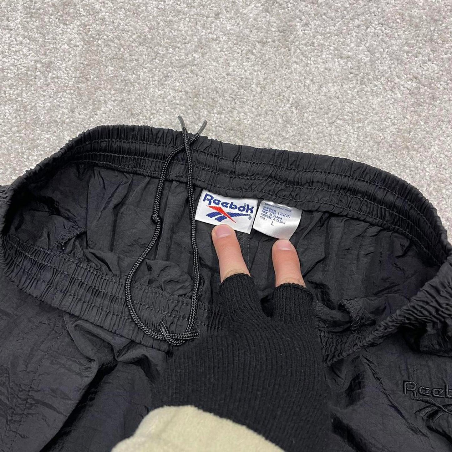 Vintage 00s Reebok tracksuit bottoms black Large loose y2k joggers embroidered track pants trackies