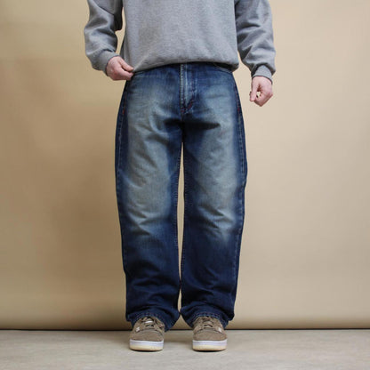 Blue embroidered Premium jeans W36L32 y2k style loose denim pants