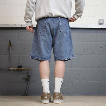 Y2k baggy Wrangler shorts skater style blue Loose wide leg denim summer festival jorts