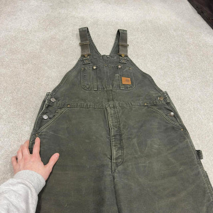 Vintage y2k baggy Carhartt dungarees wide leg green Canvas quilted bib & brace overalls workwear