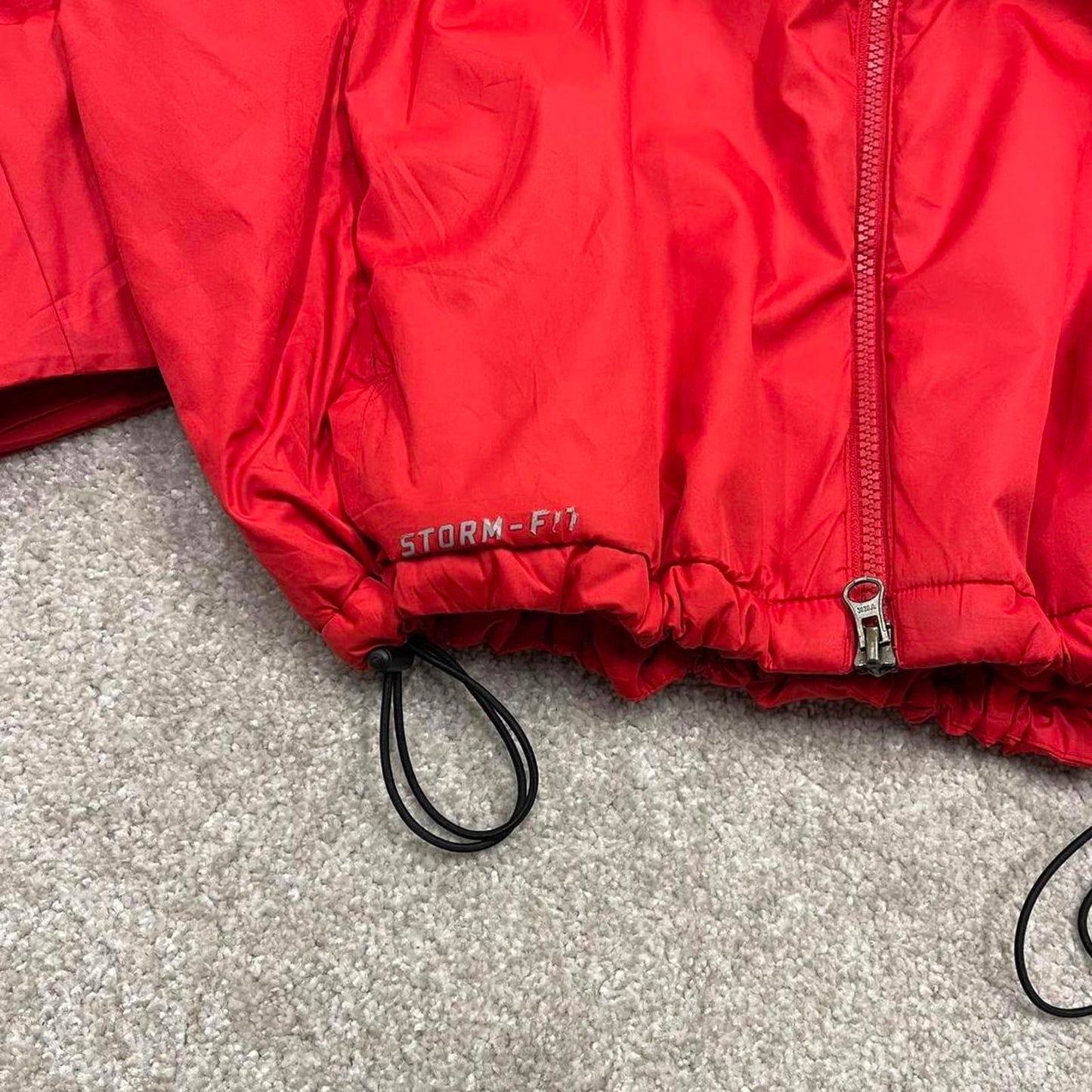 Y2K Nike technical windbreaker jacket red Nike storm fit coat, full zip, logos, hood and pockets