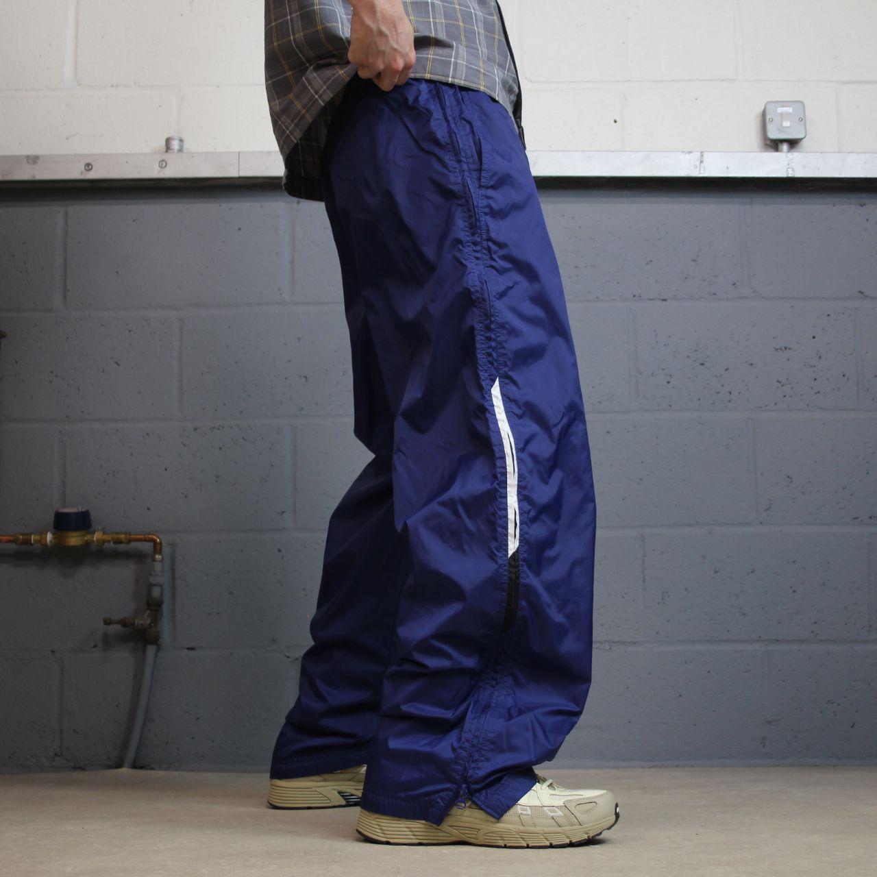 Y2K baggy Nike tracksuit bottoms navy Large drawstring swoosh logo full zip legs track pants