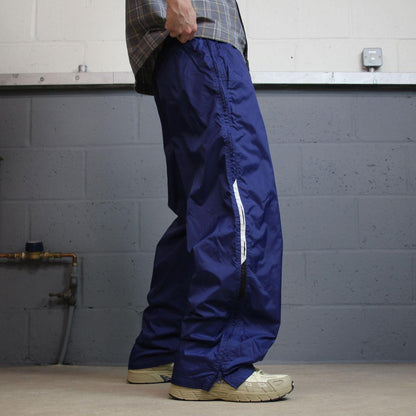 Y2K baggy Nike tracksuit bottoms navy Large drawstring swoosh logo full zip legs track pants