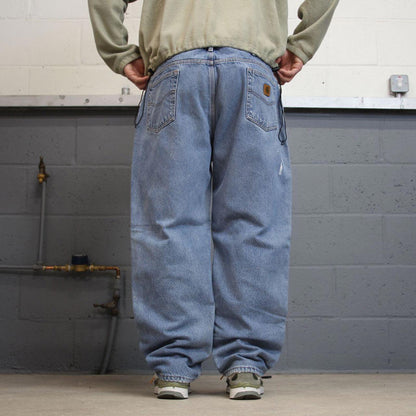 Y2K baggy Carhartt denim jeans blue Loose fleece lined skate style workwear pants