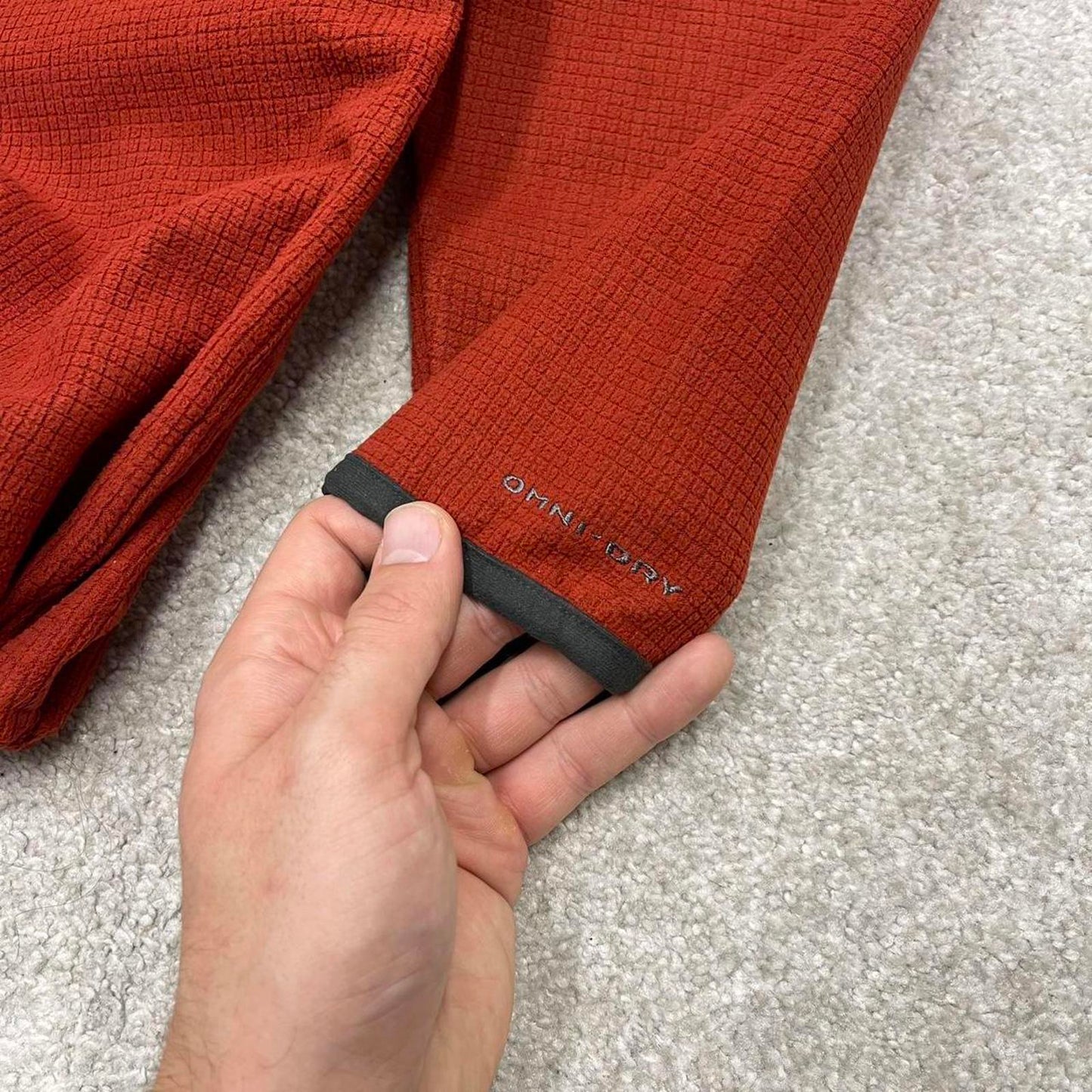 00s Columbia technical fleece L men's red 1/4 zip up y2k waffle style autumn adjustable waist