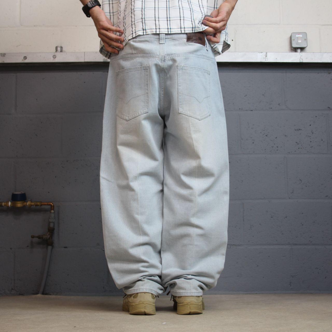 Y2K Royal Blue baggy jeans washed blue denim W38L30 Loose surf style pants stitch detail