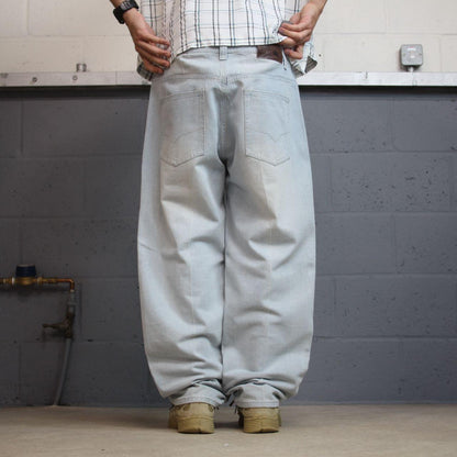 Y2K Royal Blue baggy jeans washed blue denim W38L30 Loose surf style pants stitch detail