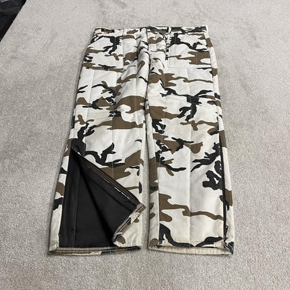 Vintage baggy white camo cargo pants 2XL Blue Bill Red Head snow camouflage thick hunting trousers
