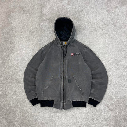 Grey Carhartt hooded active jacket Medium technical canvas 90s style skater bomber