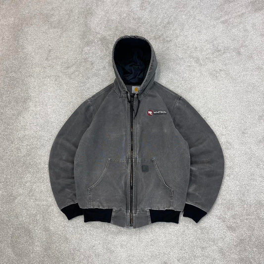 Grey Carhartt hooded active jacket Medium technical canvas 90s style skater bomber