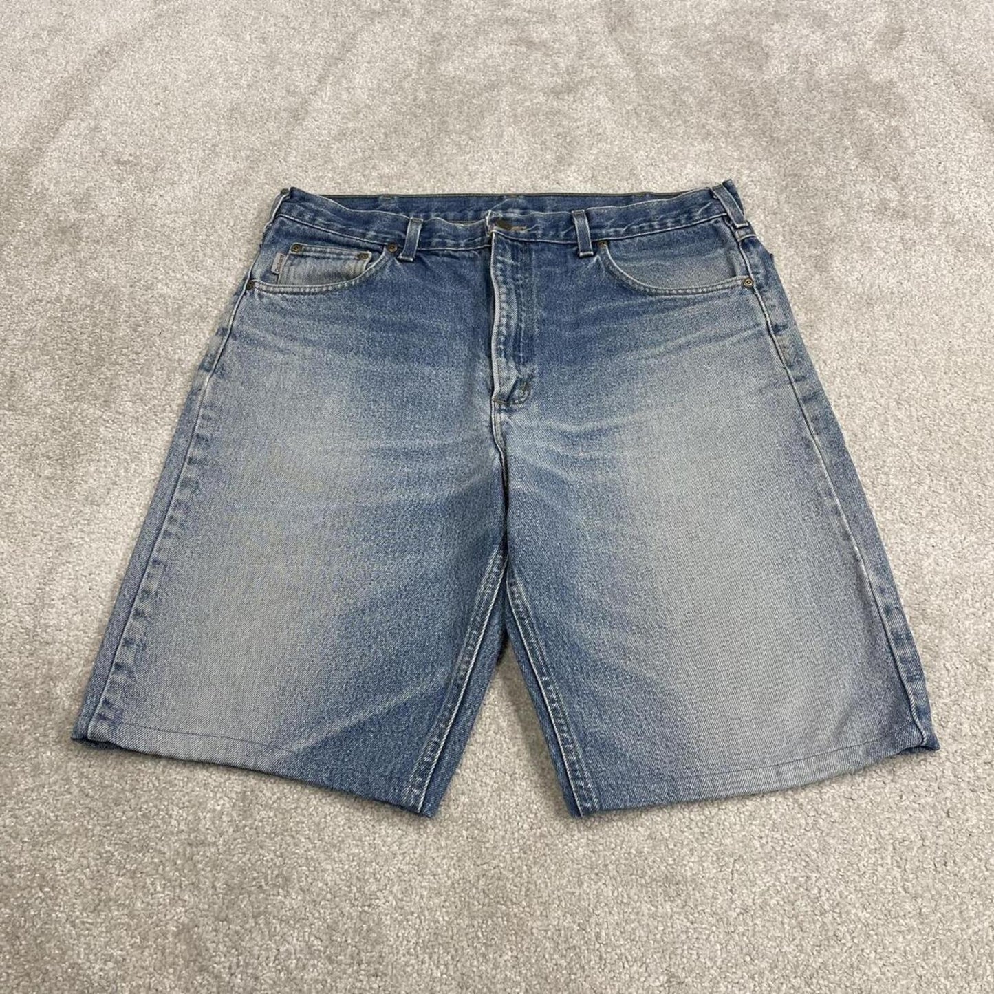 Carhartt denim shorts y2k faded blue Loose skater style work jorts