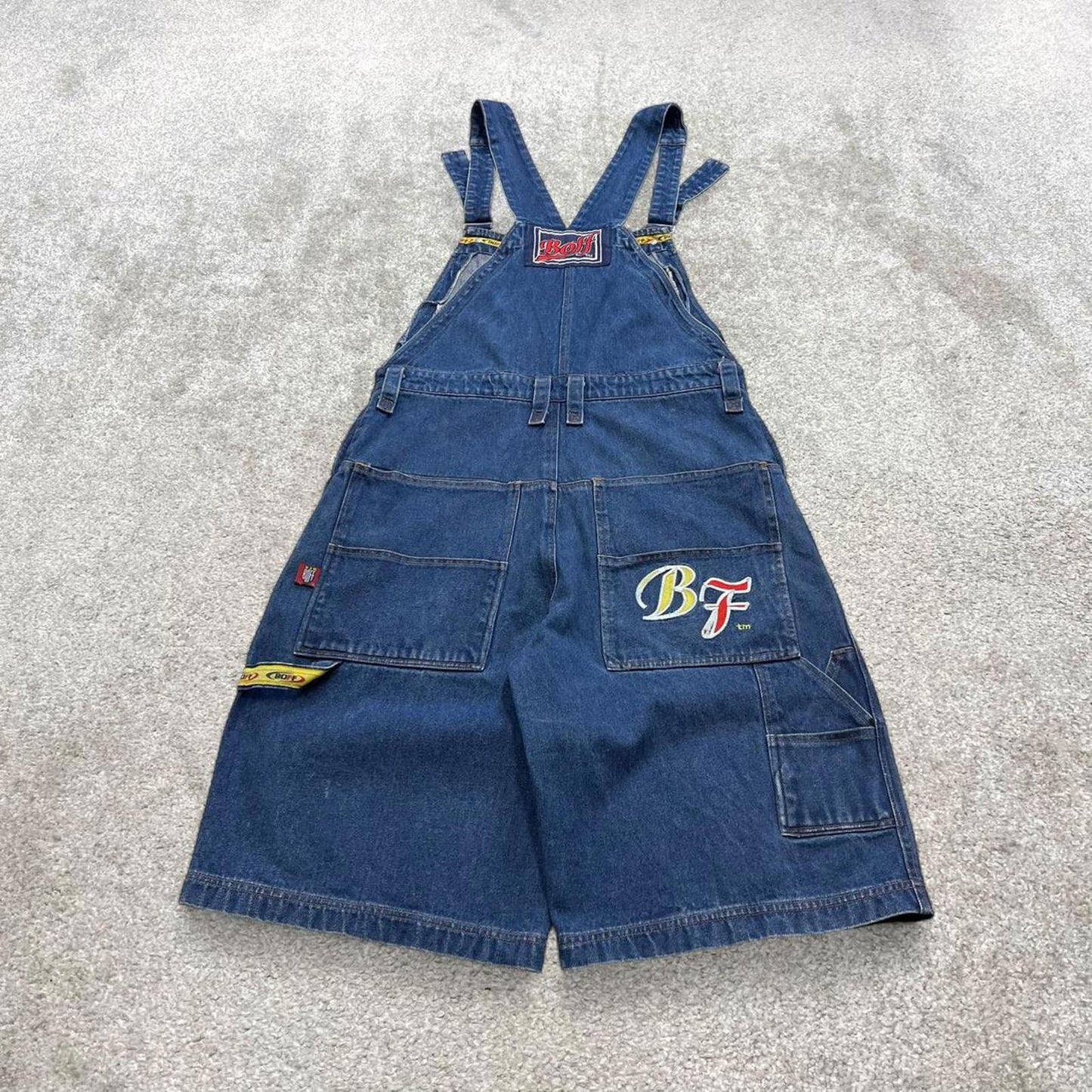 Embroidered BOFF jeans dungarees W34 90s y2k hip hop skater style denim overall shorts
