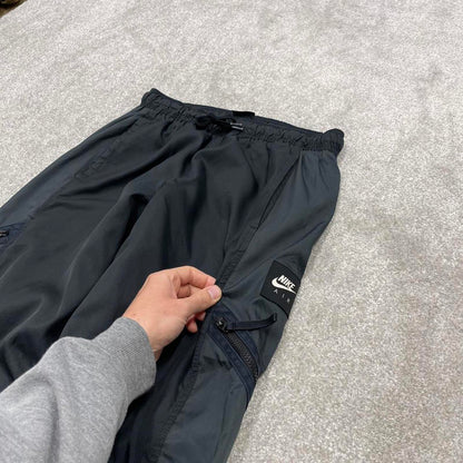 00s Nike tracksuit bottoms Large black grey loose leg y2k style joggers patch logo gym wear