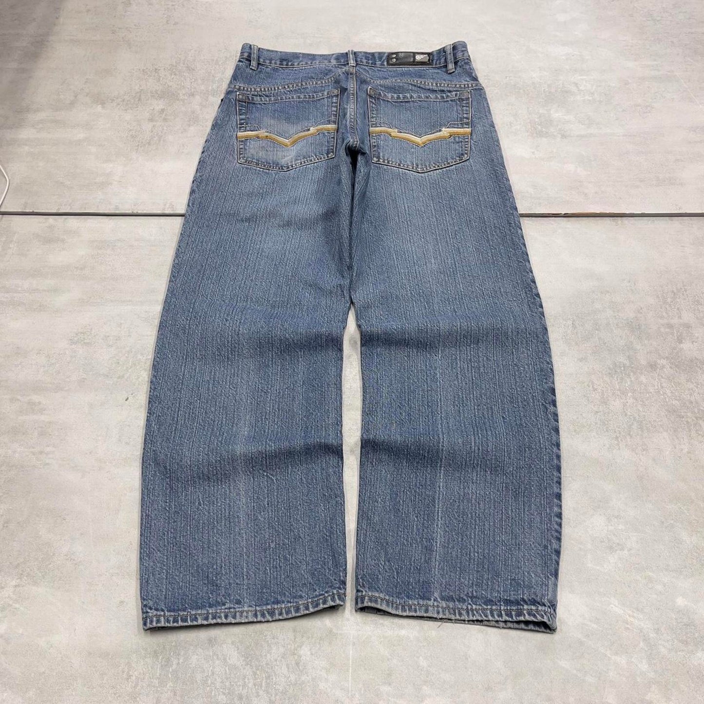 Baggy Blue Culture Jeans W34 L30 wide leg embroidered design 90s style skater jeans