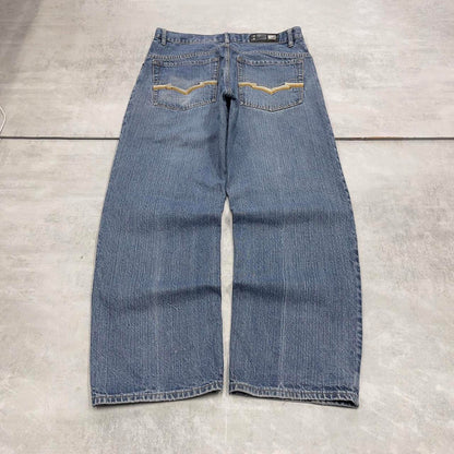 Baggy Blue Culture Jeans W34 L30 wide leg embroidered design 90s style skater jeans