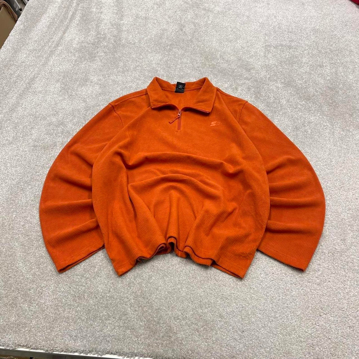 Starter technical fleece XL orange y2k style embroidered logo autumn winter 1/4 zip waffle knit