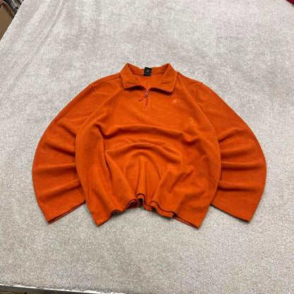 Starter technical fleece XL orange y2k style embroidered logo autumn winter 1/4 zip waffle knit