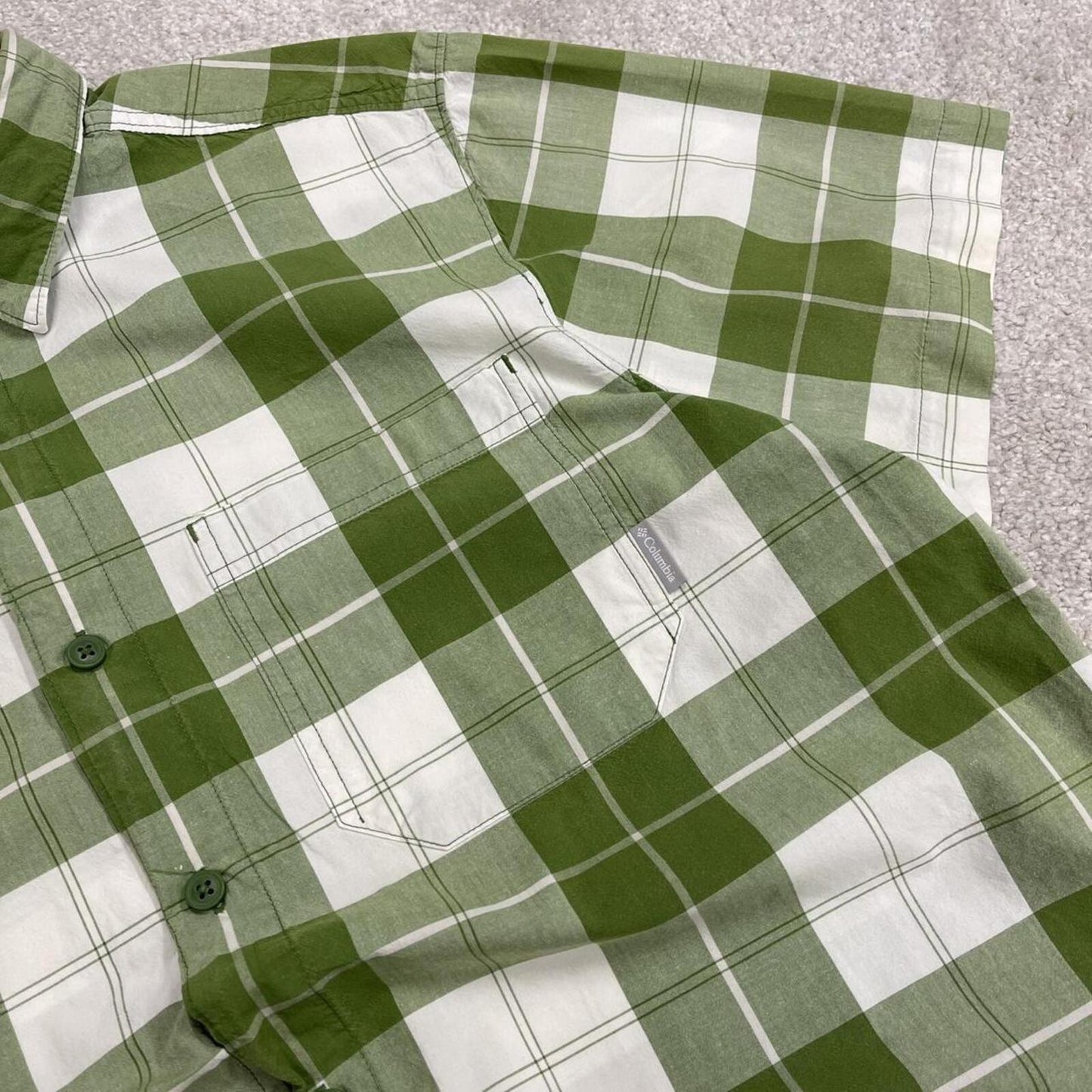 Columbia checkered short sleeve shirt green Surf style check shirt summer festival