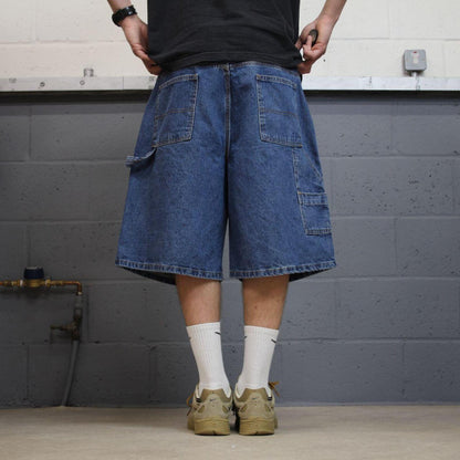 Extra baggy denim shorts carpenter blue Faded Glory skater style summer festival cargo jorts